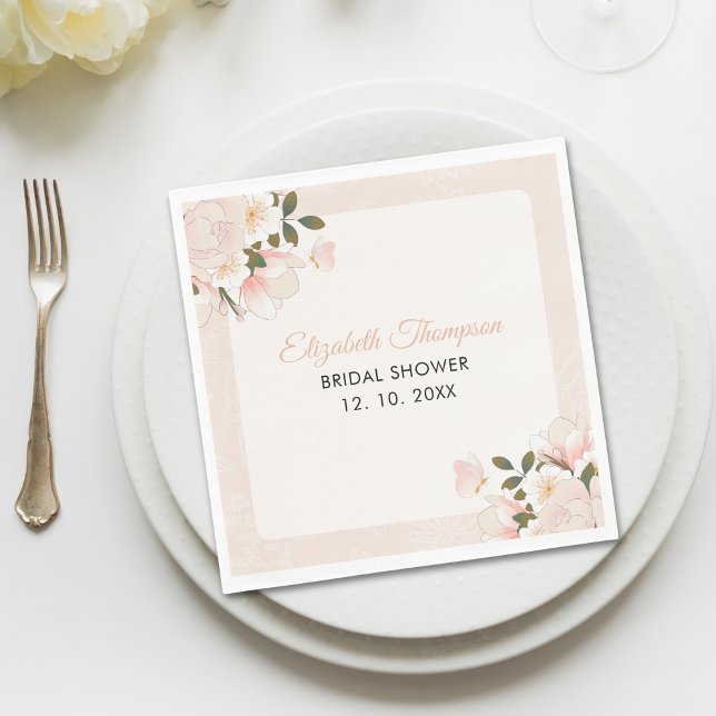 Serviette En Papier Beige Pink Floral Pattern Bridal Shower (Créateur téléchargé)