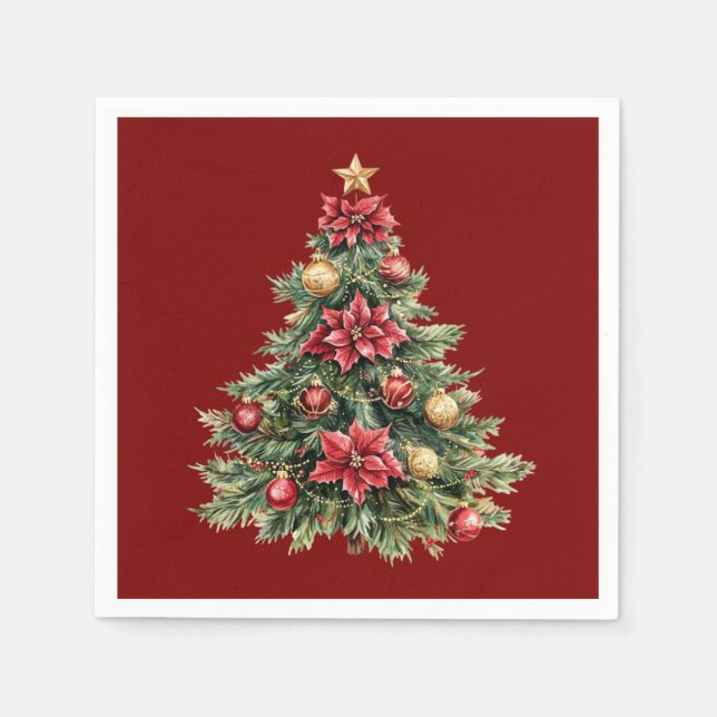 Serviette En Papier Bel arbre pin rouge Noël  (Devant)