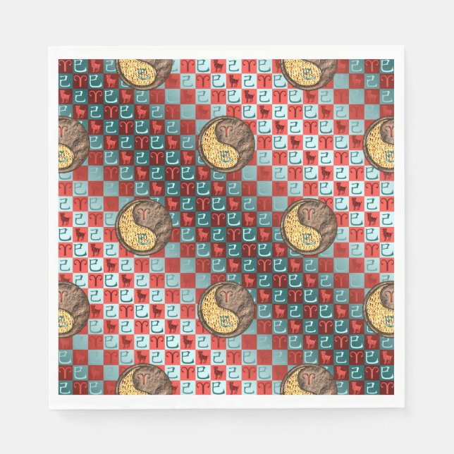 Serviette En Papier Bélier & Serpent de Terre (Devant)