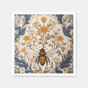 Serviette En Papier Belle abeille florale vintage jaune et bleue