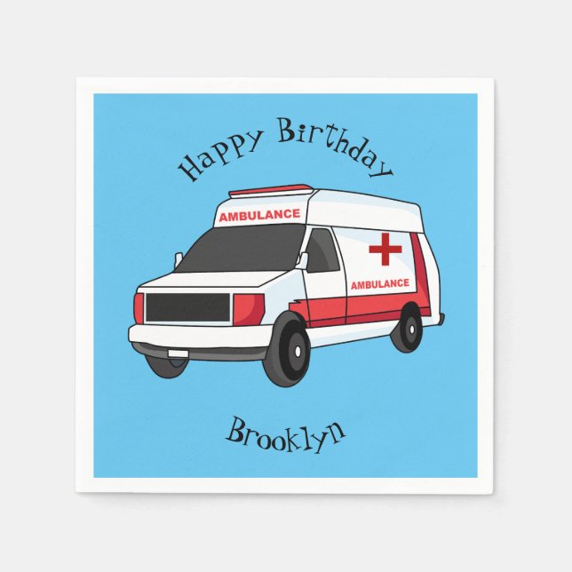 Serviette En Papier Belle ambulance rouge caricature van (Devant)