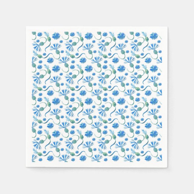 Serviette En Papier Belle Aquarelle Bleu cornfleurs (Devant)