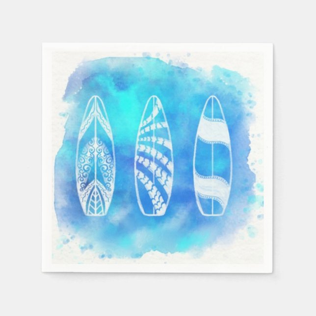 Serviette En Papier Belle aquarelle Bleue Eau Surfboards art (Devant)