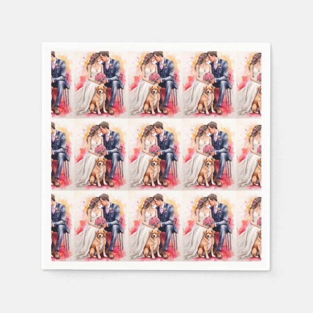 Serviette En Papier Belle aquarelle couple mariage (Devant)