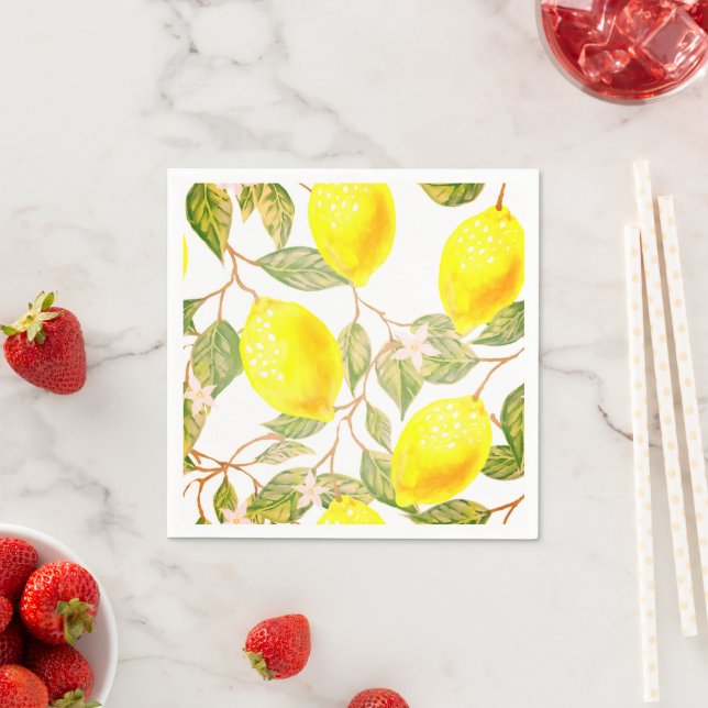 Serviette En Papier Belle aquarelle design citron (En situation)