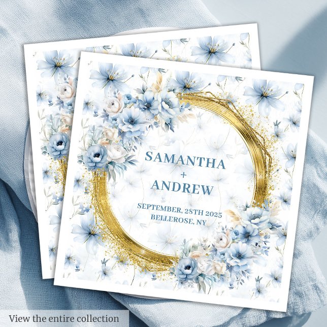 Serviette En Papier Belle aquarelle Dusty Blue or Accent Napkin (Beautiful Watercolor Dusty Blue Gold Accent Napkin)