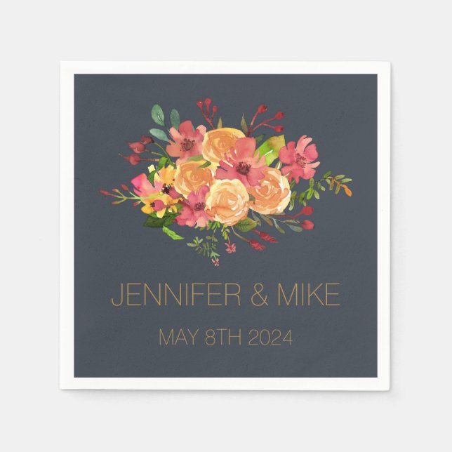 Serviette En Papier Belle aquarelle fleurs design (Devant)