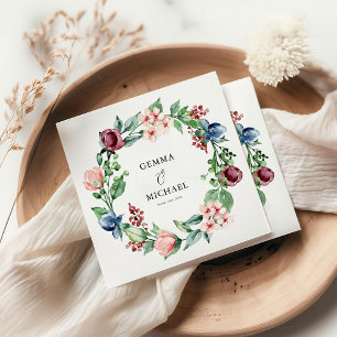 Serviette En Papier Belle aquarelle Floral & Mariage de verdure