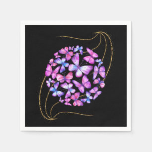 Serviette En Papier Belle Aquarelle Papillons avec Boule d'Or