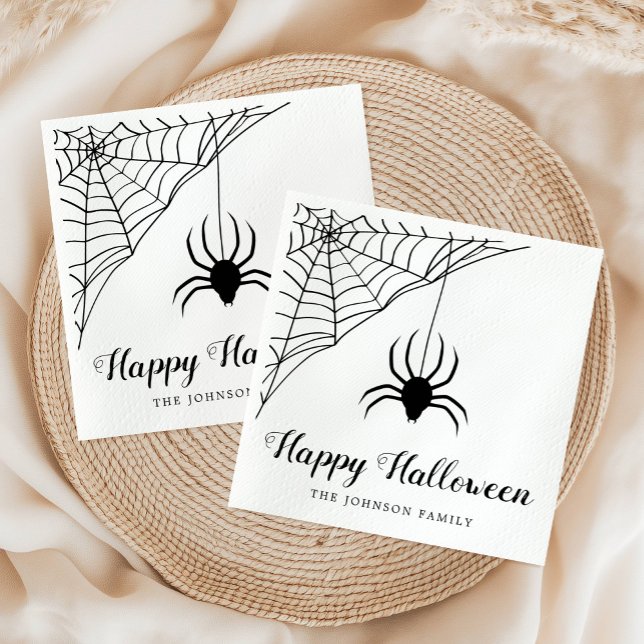 Serviette En Papier Belle araignée noire Joyeuses serviettes Halloween (Cute Black Spider Happy Halloween Napkins)