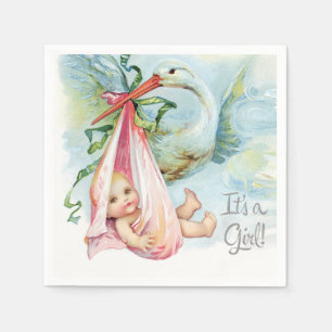 Serviette En Papier Belle Baby Shower Fille Stork Vintage