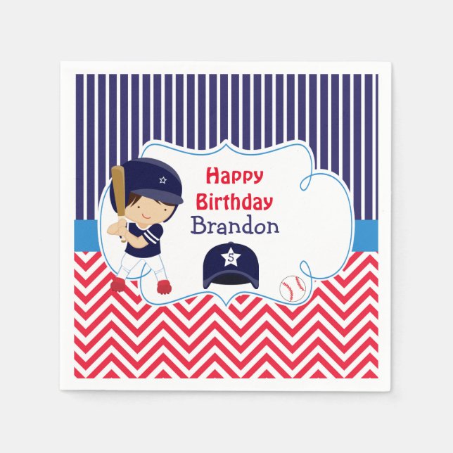 Serviette En Papier Belle Baseball Dark Hair Boy Fête d'anniversaire (Devant)