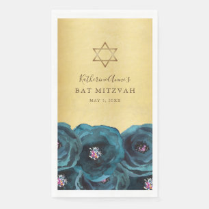 Serviette En Papier Belle Bat Mitzvah Rose Florale Turquoise Or