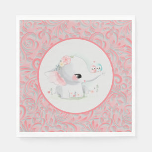 Serviette En Papier Belle Bébée Blanche Fille Eléphant
