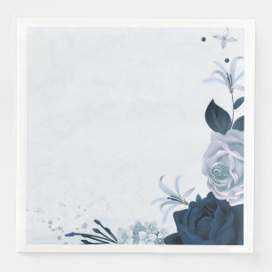 Serviette En Papier Belle bleu marine poussiéreuse fleurs & feuille