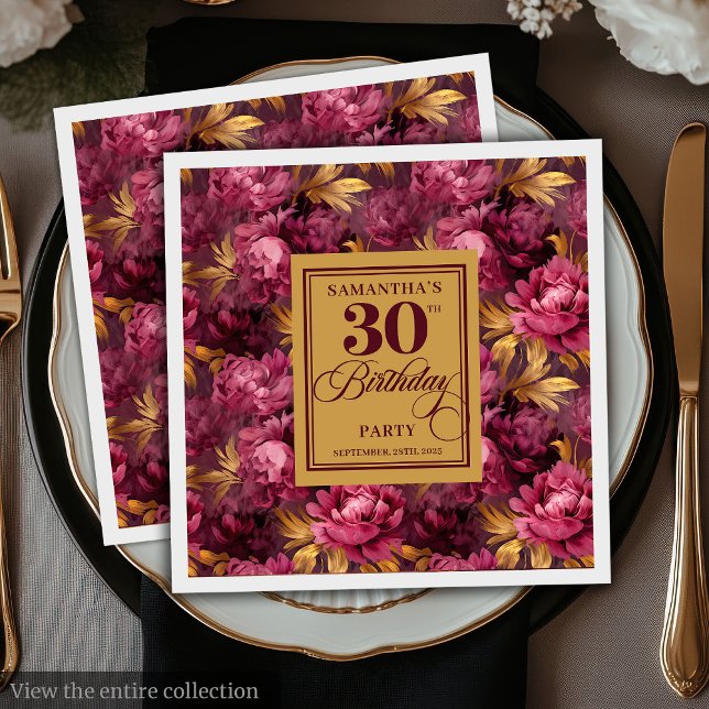 Serviette En Papier Belle Blush Bourgogne Gold 30e fête d'anniversaire (Beautiful Blush Burgundy Gold 30th Birthday Party Napkins )