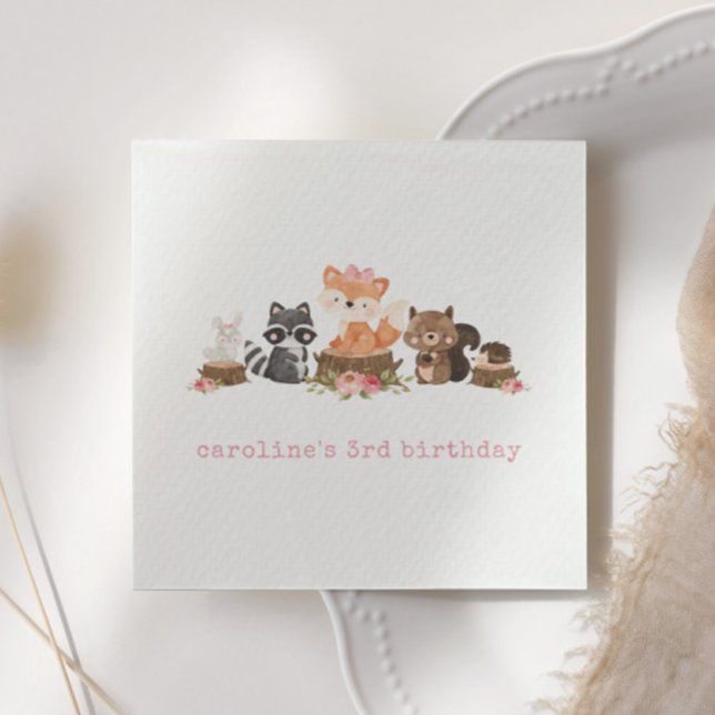 Serviette En Papier Belle Bois Animaux Rose Floral Fête Anniversaire (Créateur téléchargé)