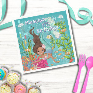 Serviette En Papier Belle Brunette Tan Mermaid Naissance