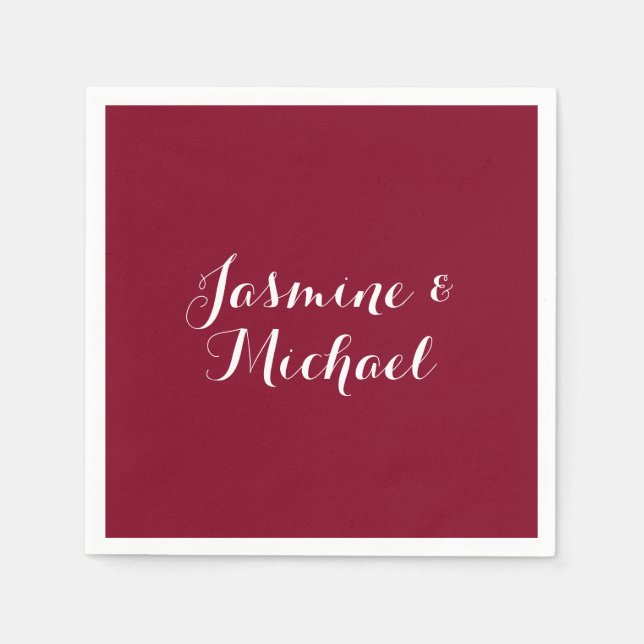 Serviette En Papier Belle Burgundy Red Calligraphie Couple Noms (Devant)