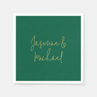 Serviette En Papier Belle Chic Calligraphie Couple Noms Vert & Or