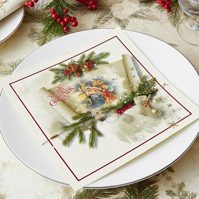 Serviette En Papier Belle collage de nativité vacances personnalisées (Créateur téléchargé)