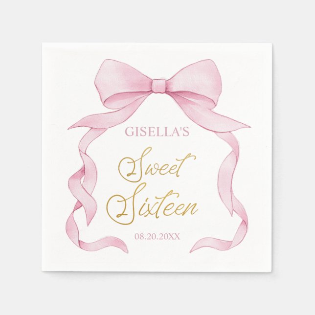Serviette En Papier Belle Coquette Pink Ribbon Bows Sweet 16 Seteen (Devant)