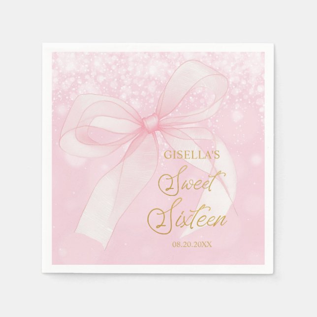 Serviette En Papier Belle Coquette Pink Ribbon Bows Sweet 16 Seteen (Devant)