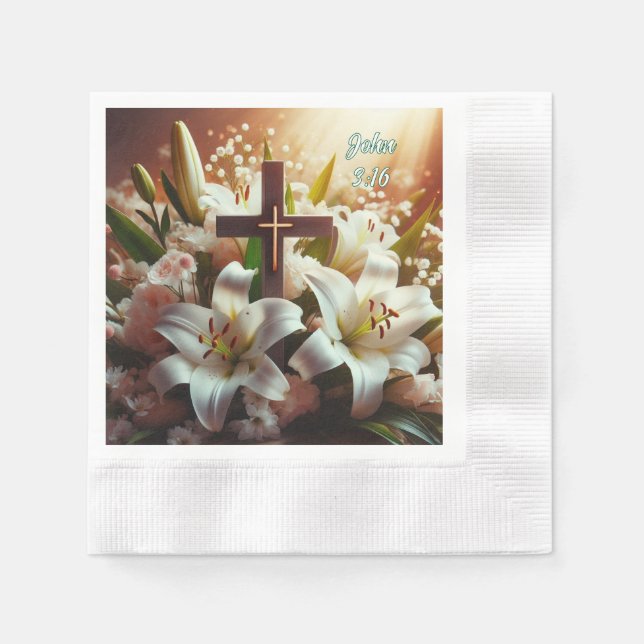 Serviette En Papier Belle croix de lys de Pâques (Devant)