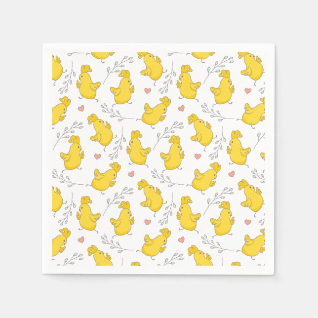 Serviette En Papier Belle Danching Jaune Poussins de Pâques (Devant)