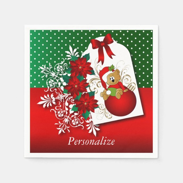 Serviette En Papier Belle et amusante Joyeux Ours de Noël (Devant)