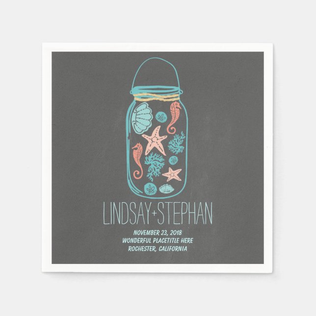 Serviette En Papier Belle et romantique Plage Papier de mariage servie (Devant)