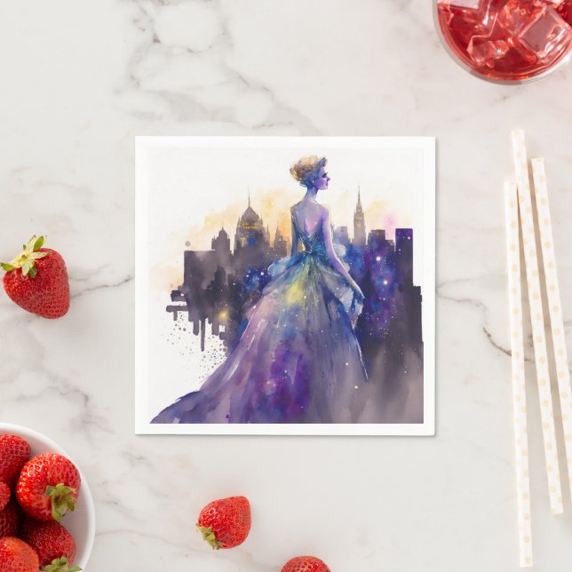 Serviette En Papier Belle Femme | Abstrait Fairytale City Princess (En situation)