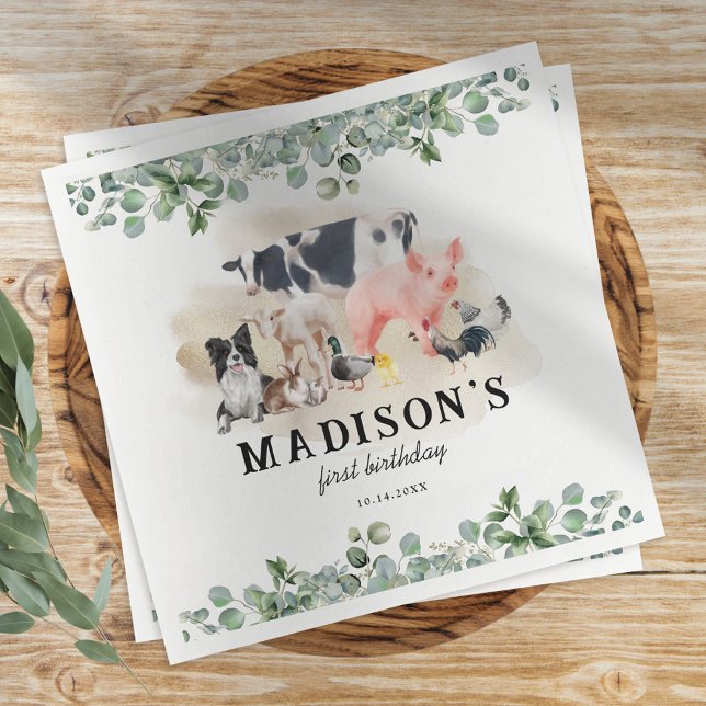 Serviette En Papier Belle ferme Animaux Fête d'anniversaire Enfants (Créateur téléchargé)