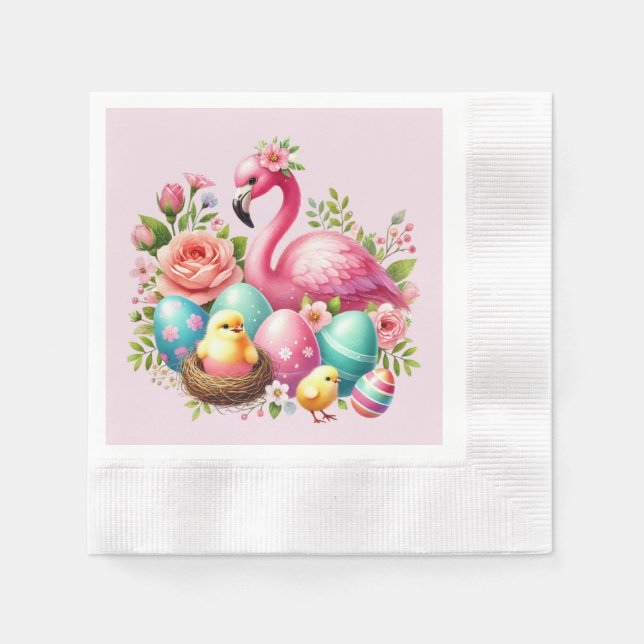 Serviette En Papier Belle fête de Pâques flamingo rose (Devant)