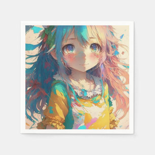 Serviette En Papier Belle Fille Anime Colorée 