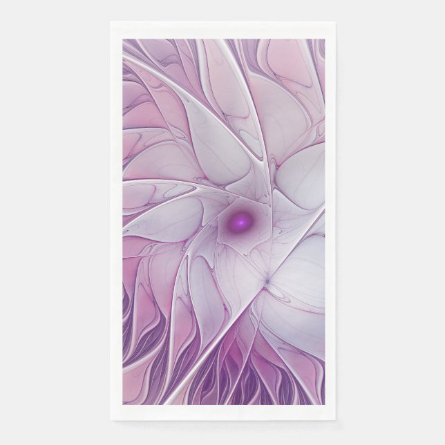 Serviette En Papier Belle Fleur rose moderne Fractal Art Abstrait (Devant)