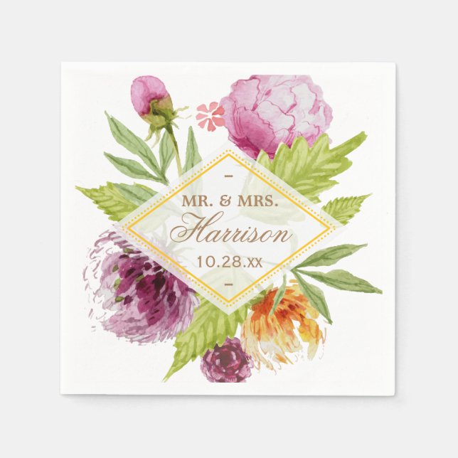 Serviette En Papier Belle florale M. et Mme Mariage (Devant)