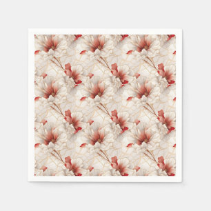 Serviette En Papier Belle Flore Rouge Blanc