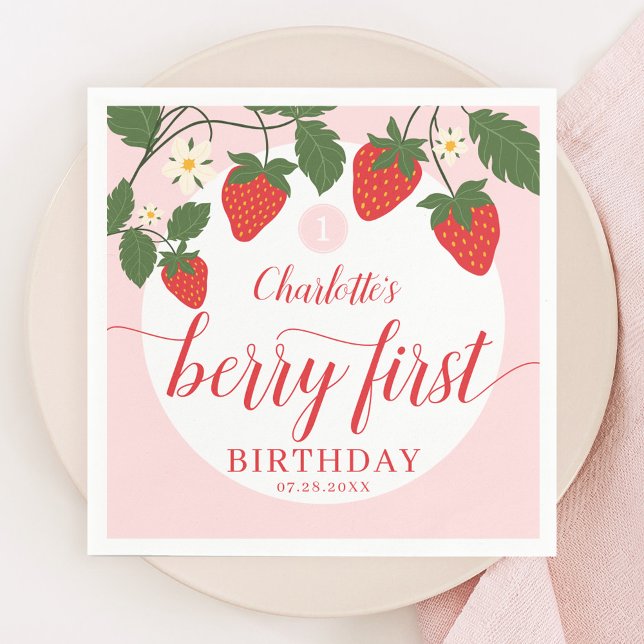 Serviette En Papier Belle fraise sucrée 1er anniversaire (Créateur téléchargé)