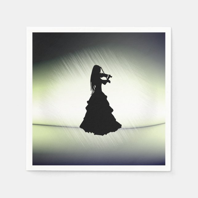 Serviette En Papier Belle Gitane Joue Violon Vert (Devant)