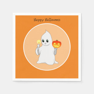 Serviette En Papier Belle Halloween Ghost & Citrouille sur Orange