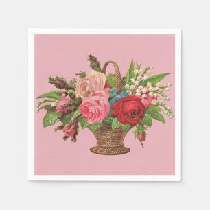 Serviette En Papier belle impression de panier de fleurs victoriennes
