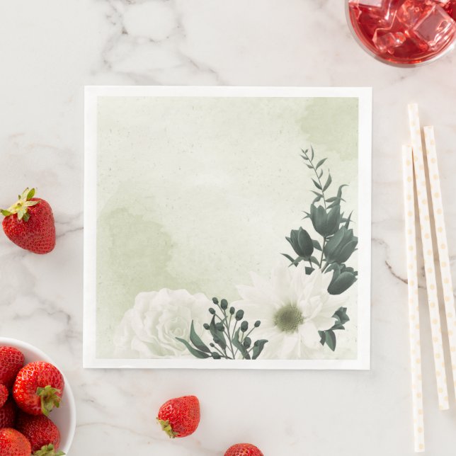 Serviette En Papier belle mariage blanche fleurie (En situation)