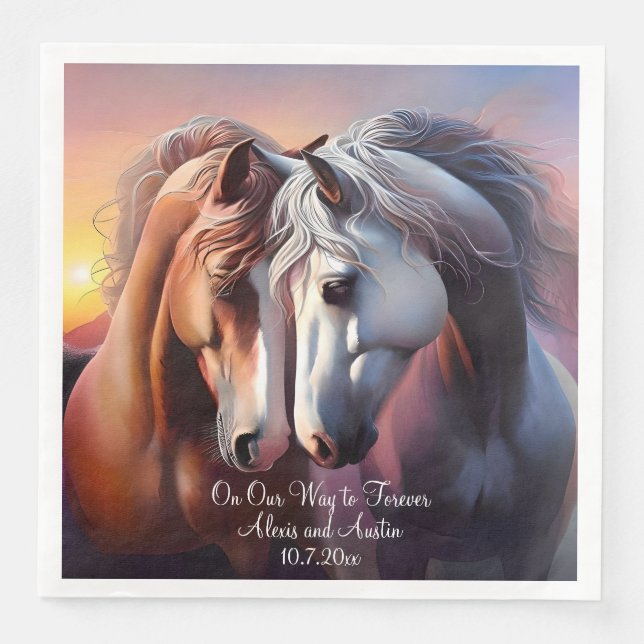 Serviette En Papier Belle paire de chevaux pour anniversaire éternel (Devant)