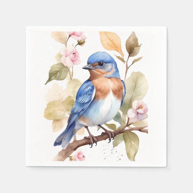 Serviette En Papier Belle peinture à l'aquarelle de Bluebird (Devant)