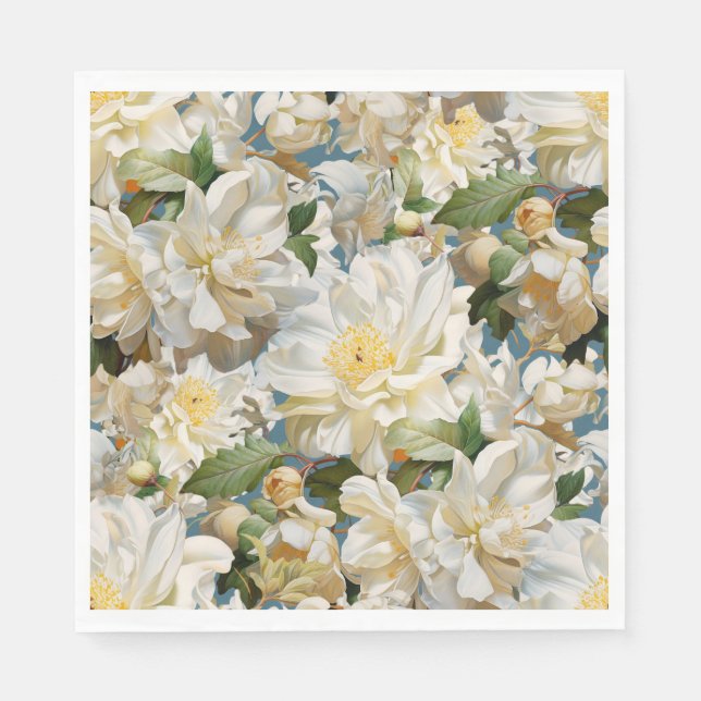 Serviette En Papier Belle pivoine blanche et motif magnolia (Devant)