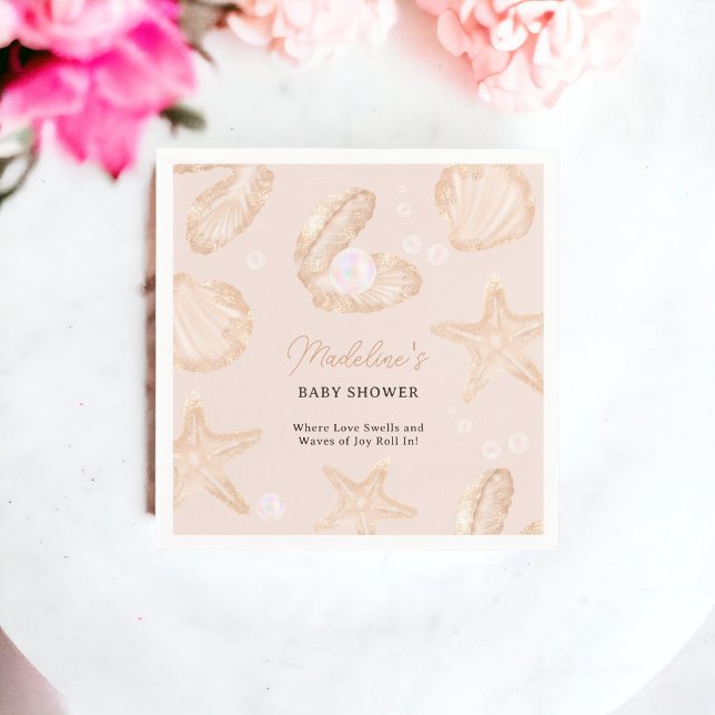 Serviette En Papier Belle plage de sable petit baby shower perlé (Cute ocean beach little pearl baby shower napkins)