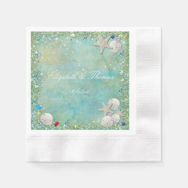 Serviette En Papier Belle Plage, Dollars de sable, Étoiles de mer, Ser (Devant)