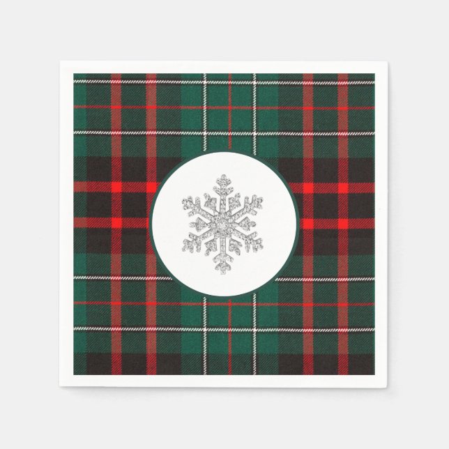 Serviette En Papier Belle plaid de Noël rouge et vert flocon de neige  (Devant)