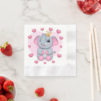 Serviette En Papier Belle princesse d'éléphant caricaturé aux coeurs r